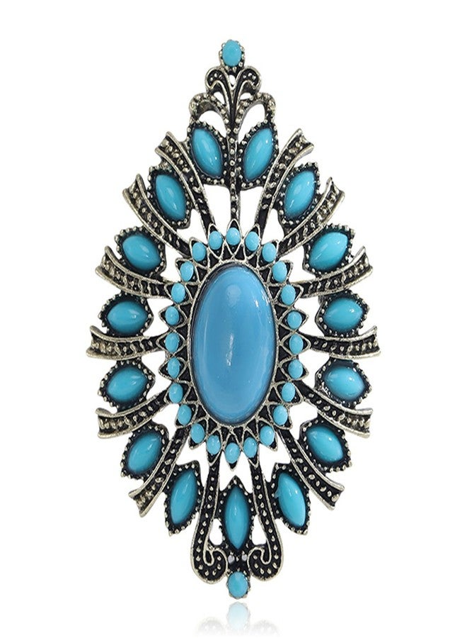WCRAZYE Western Brooch Pin, Multicolor Crystal Turquoise, Large Alloy Steel Lapel Pin for Women Men, Cowgirl Dress Accessories (Blue) - Image 1